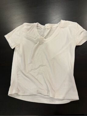 Active Basic Ribbed V-Neck Short Sleeve Tee - White
